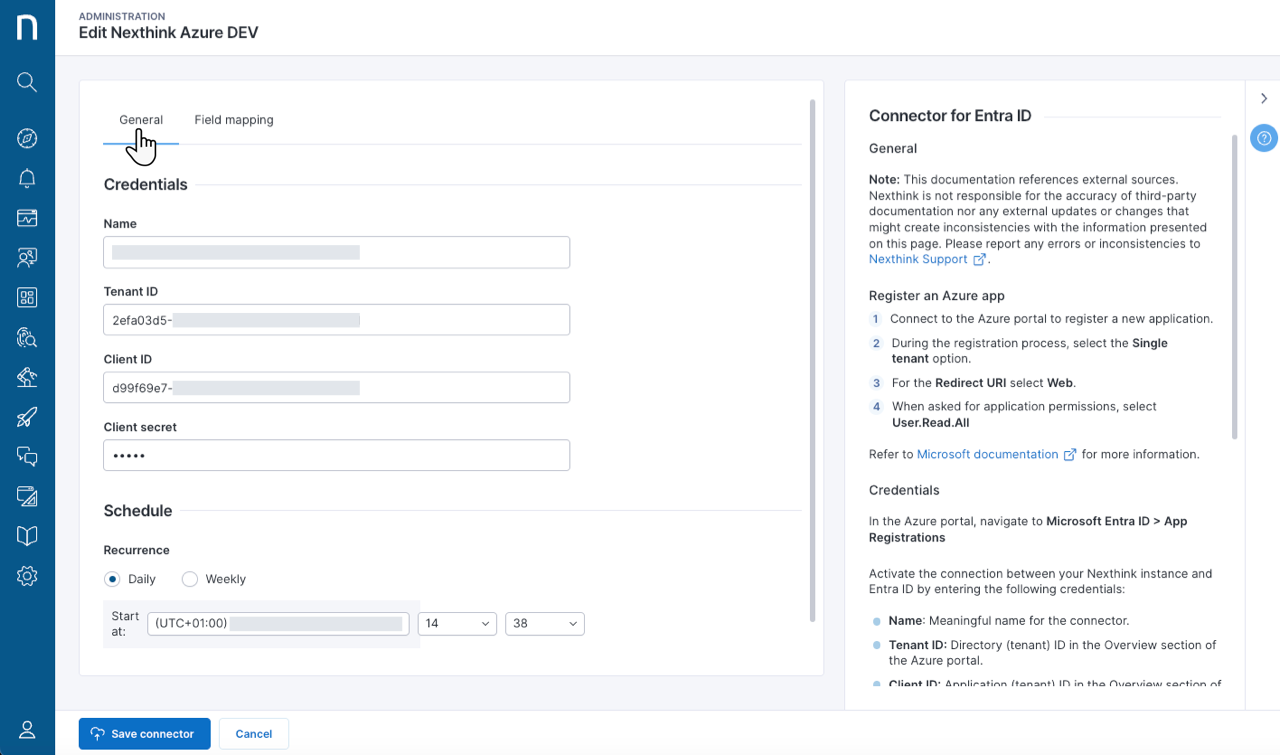 Configuring an Entra ID connector.