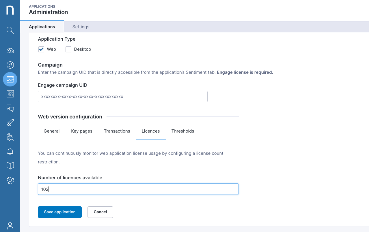 Configuring license count restrictions
