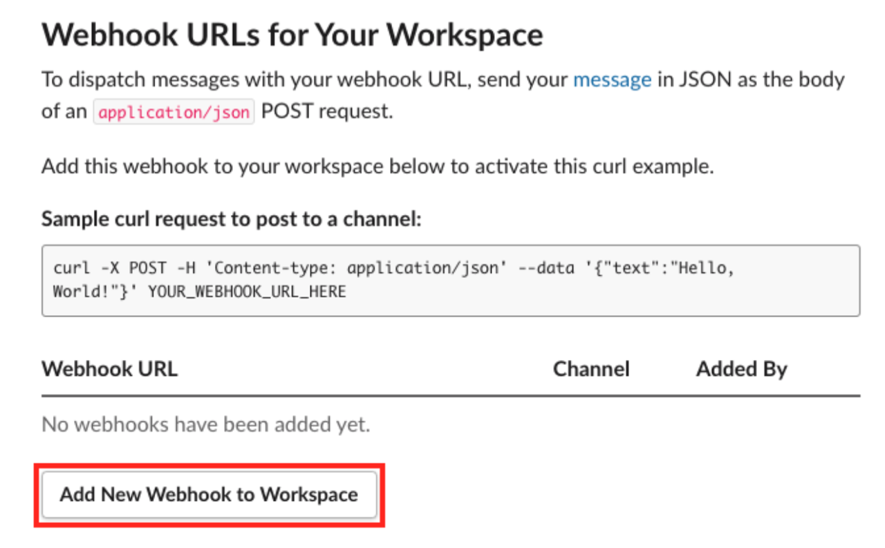 Adding new webhook to workspace