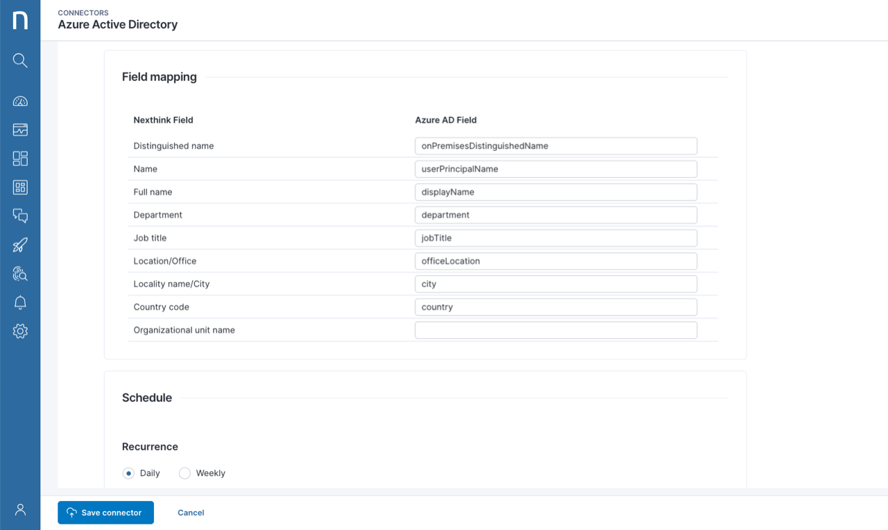 Field mapping with Azure AD