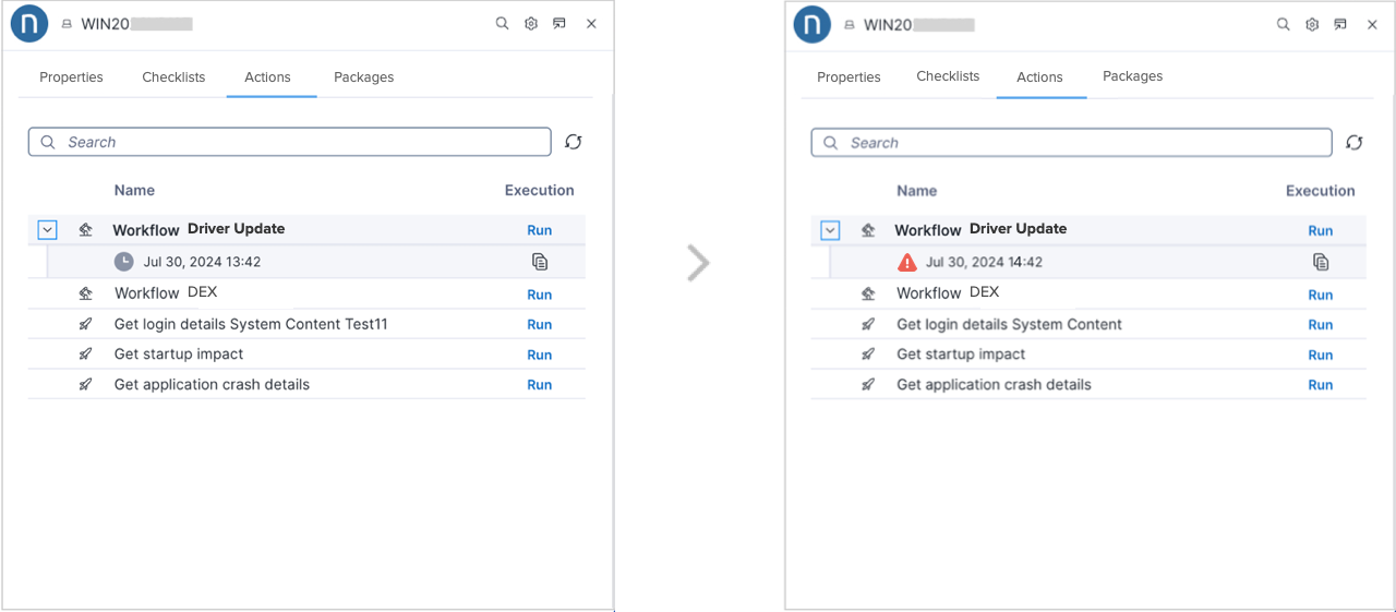 Workflow status update from the Actions tab in Amplify.