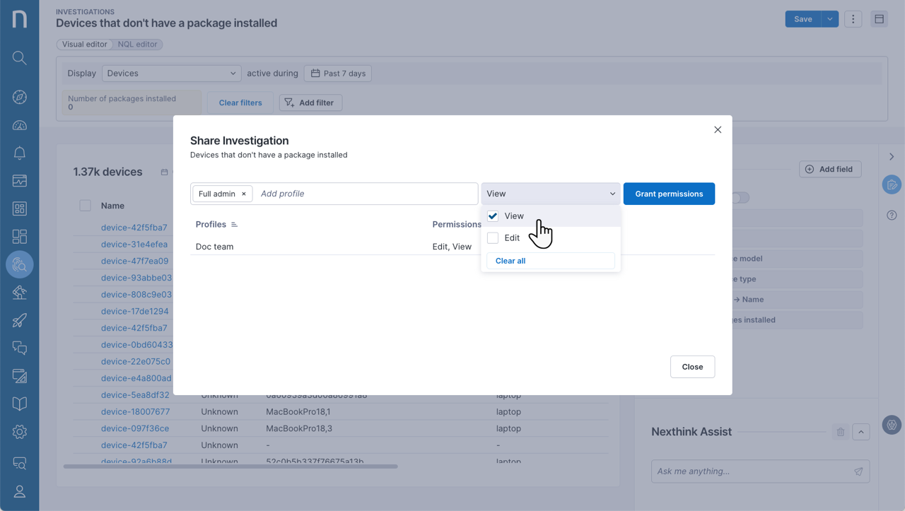 Share investigations modal