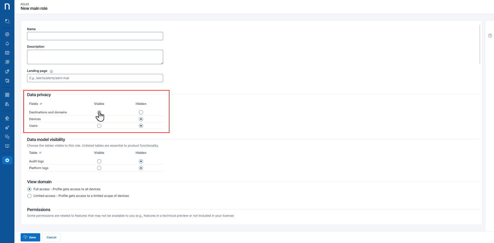 Data privacy settings