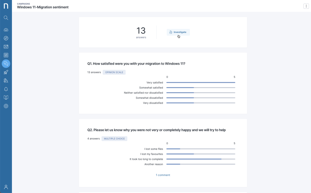 Investigate button in Campaigns