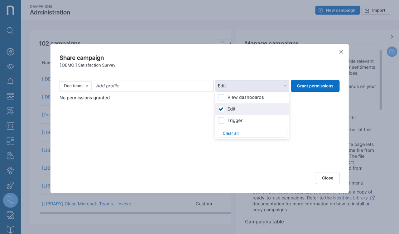 Share permissions in Campaigns