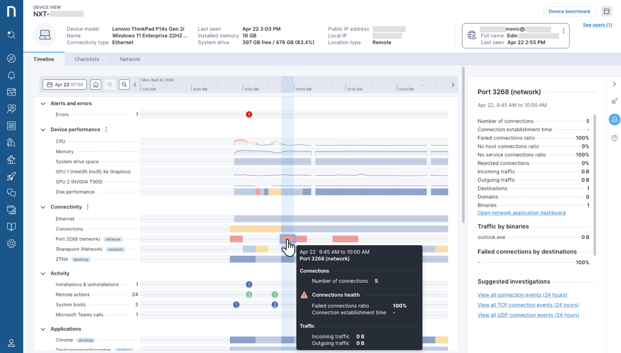 Drilling down to specific events in the timeline