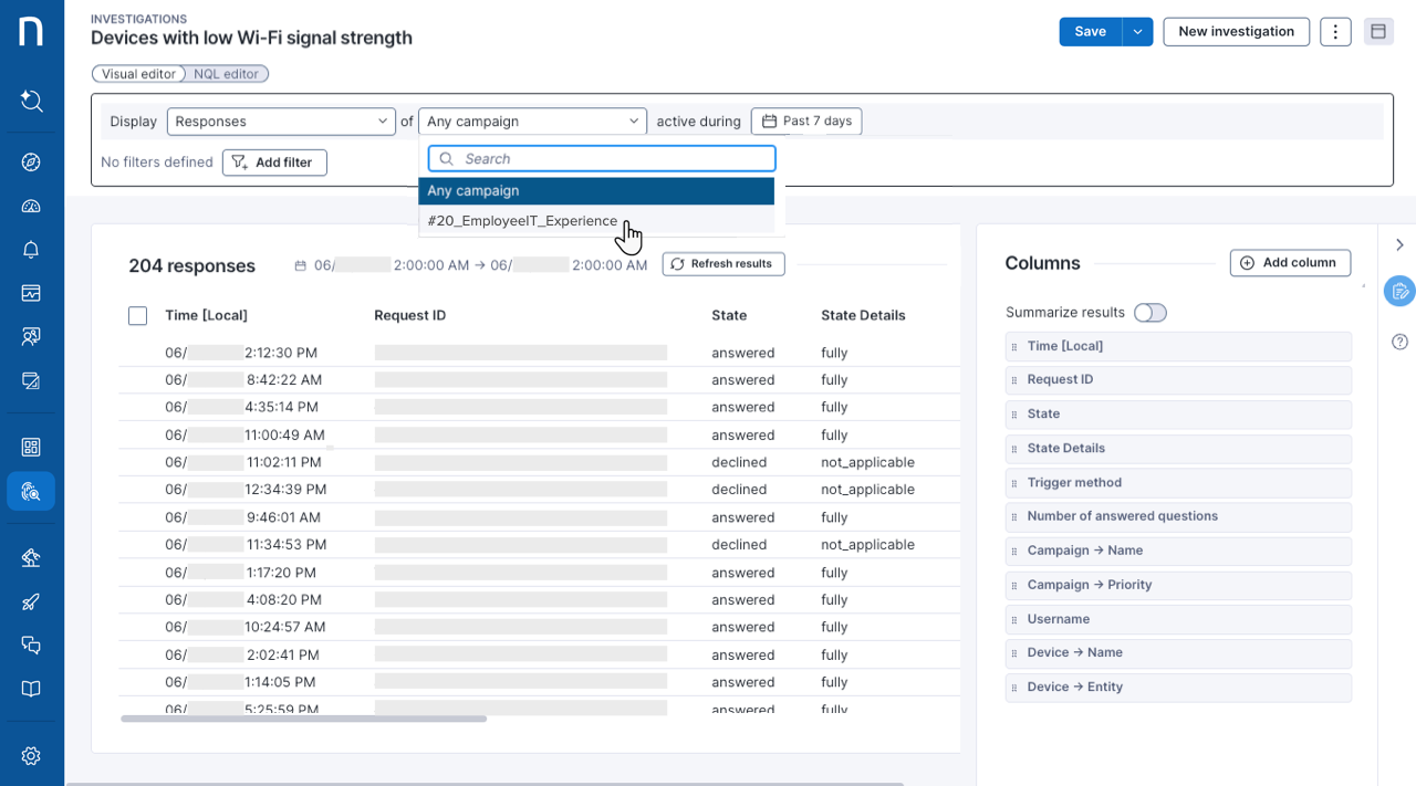 Creating a query using Investigations Visual Editor.