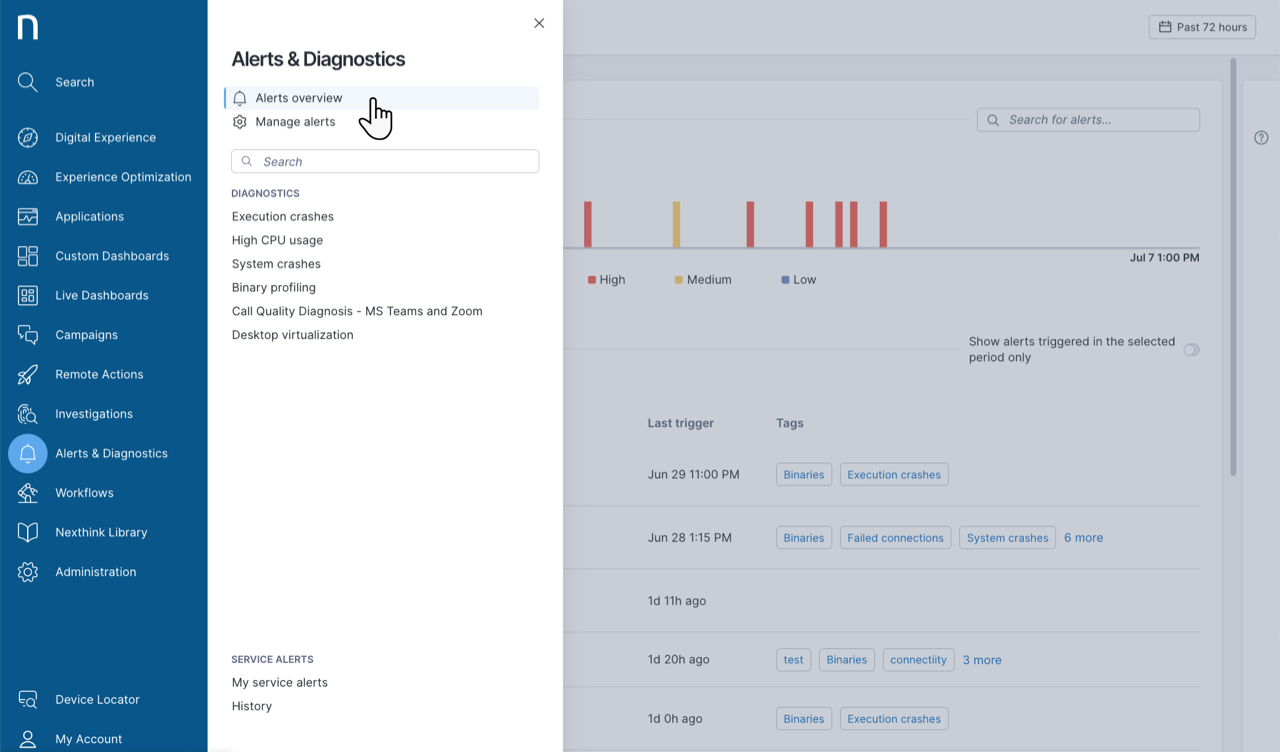 Alerts overview page