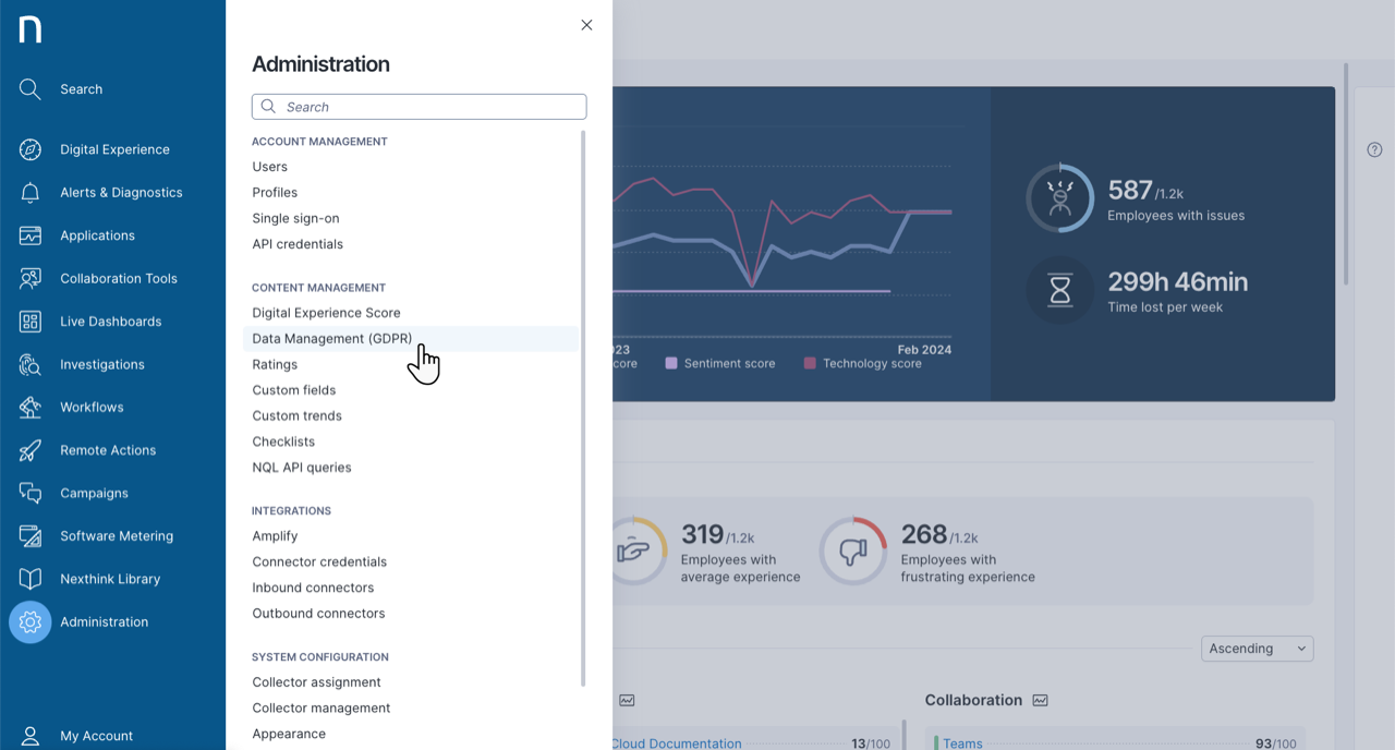 Accessing the Data Management page