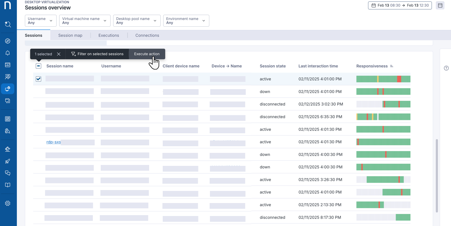 Executing actions from Session list