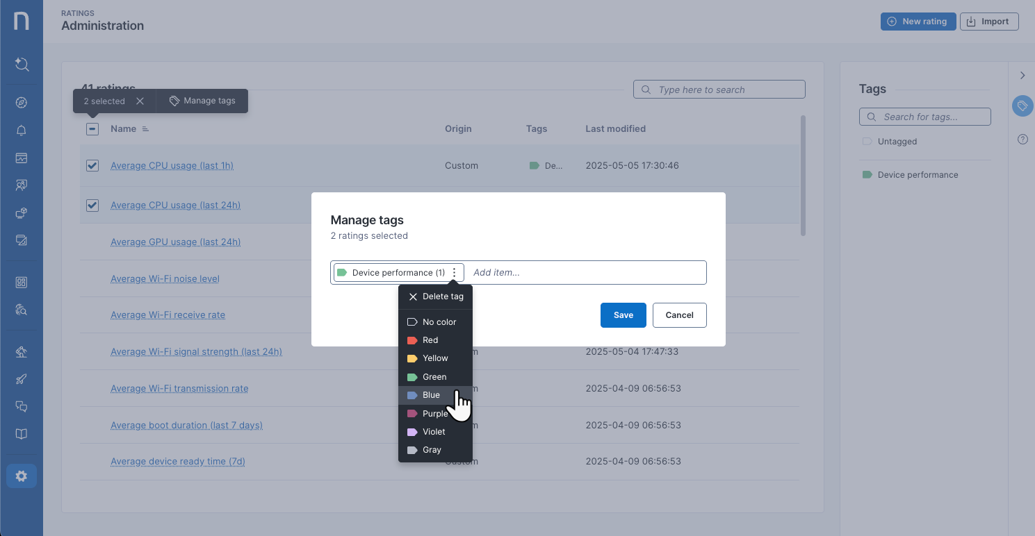 Managing rating tags