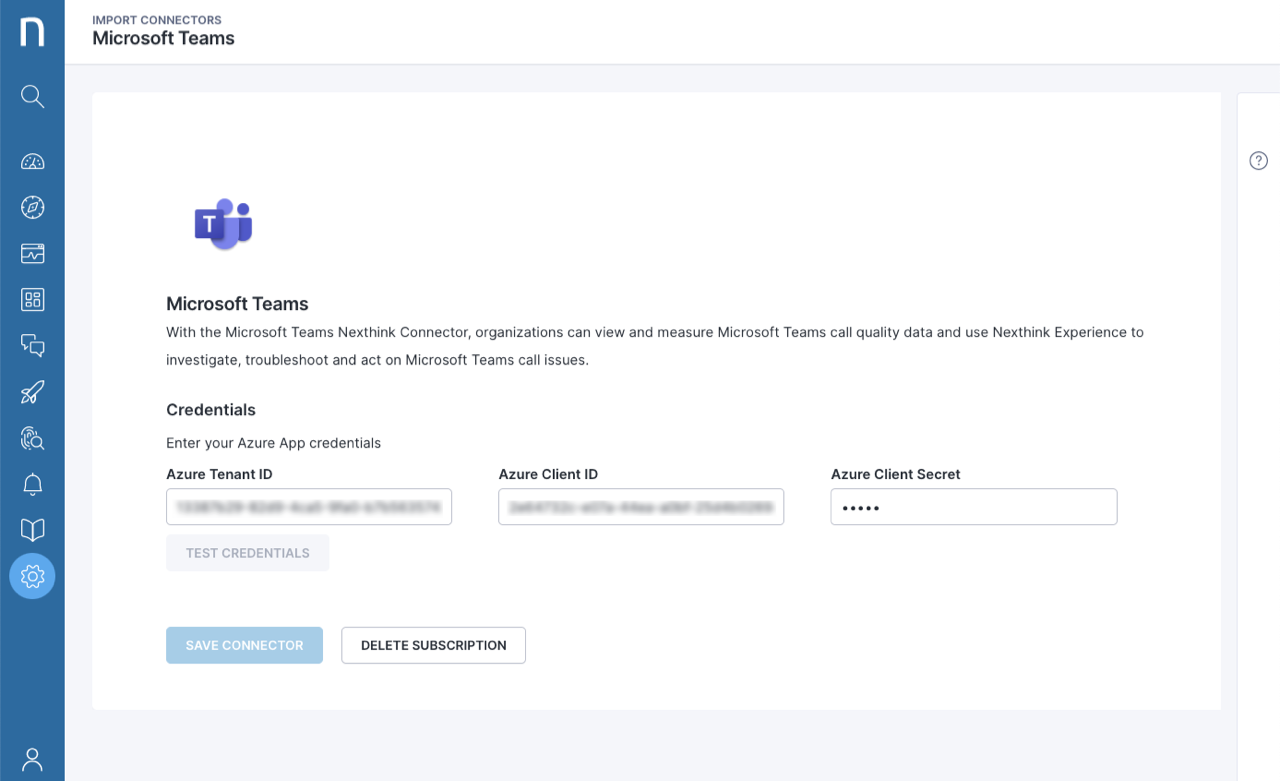 Configuring the MS Teams connector in the Nexthink web interface