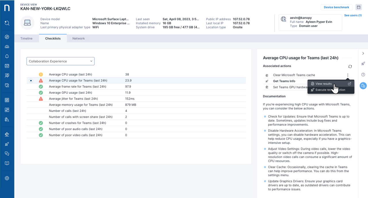 Custom Checklists tab in Device View.