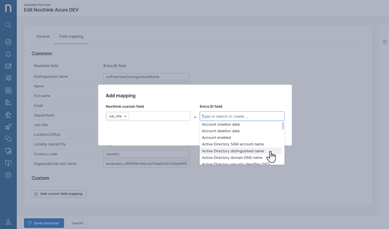 Mapping Entra ID properties to populate custom fields.