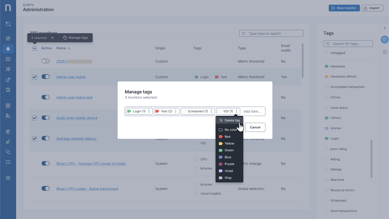 Managing tags in bulks