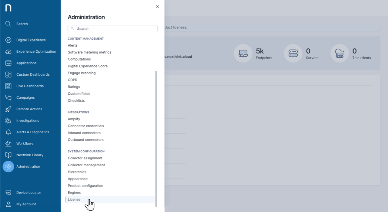 Accessing the license page