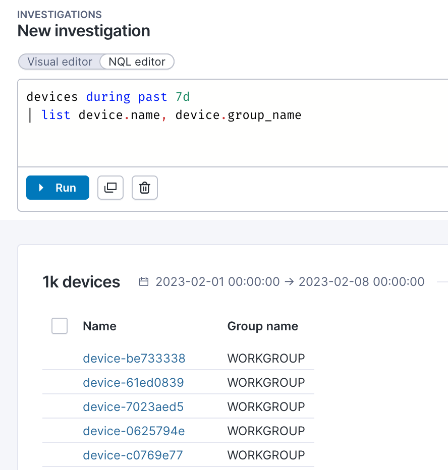 NQL editor