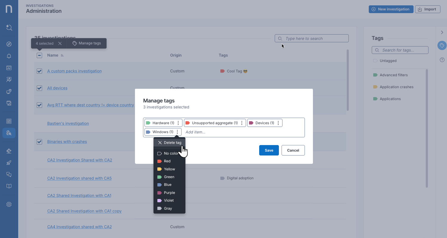 Managing tags in bulks.