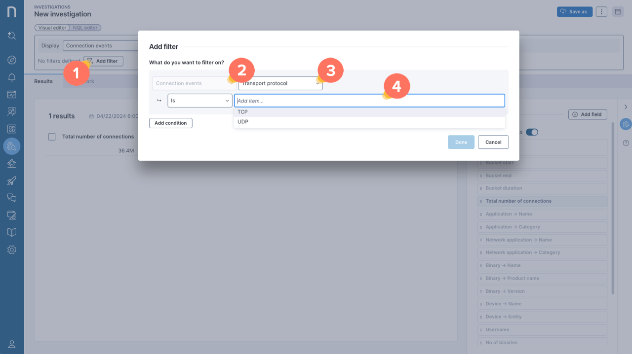 Add filter button in the visual editor.