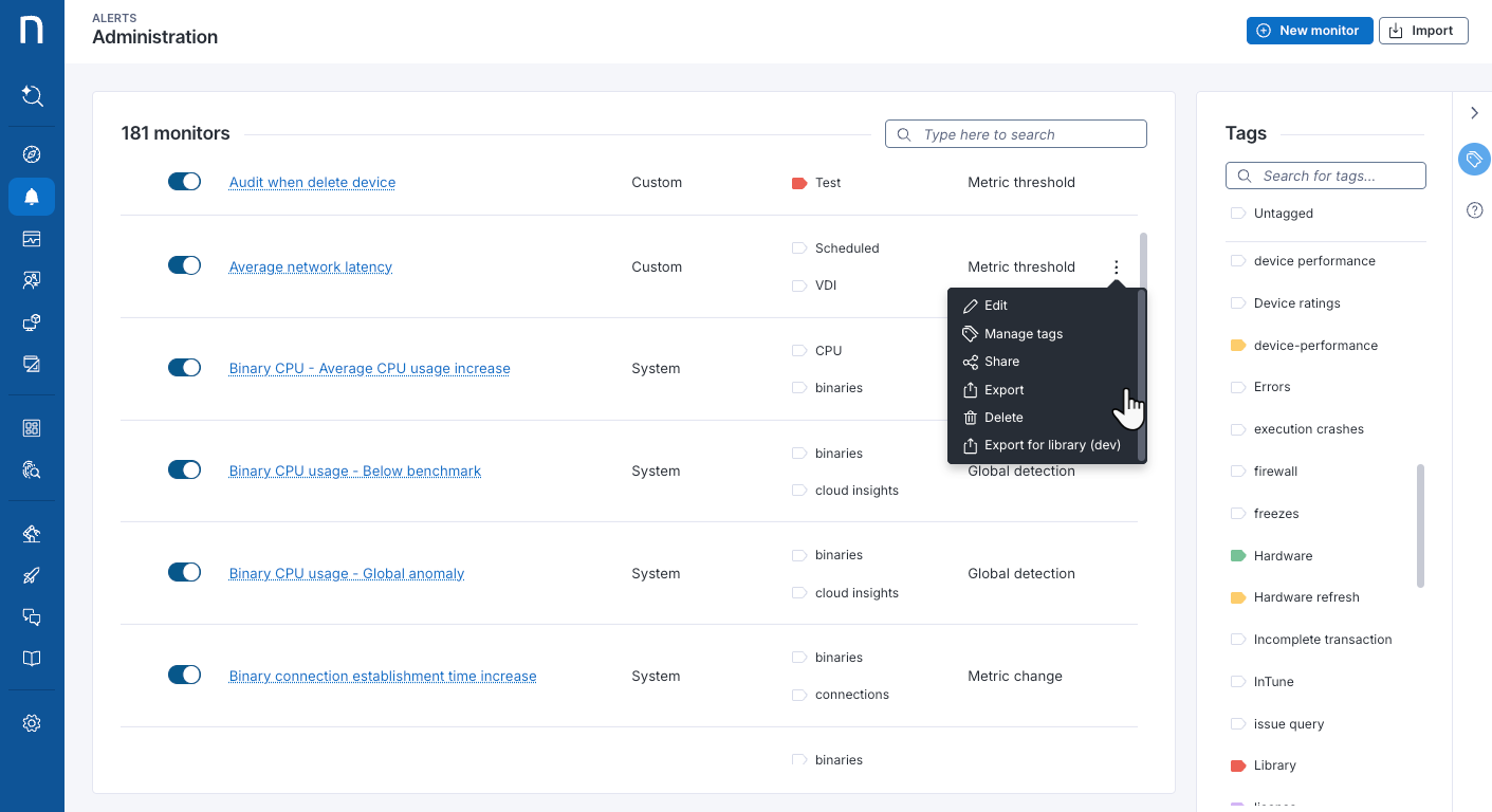 Managing alerts-monitors
