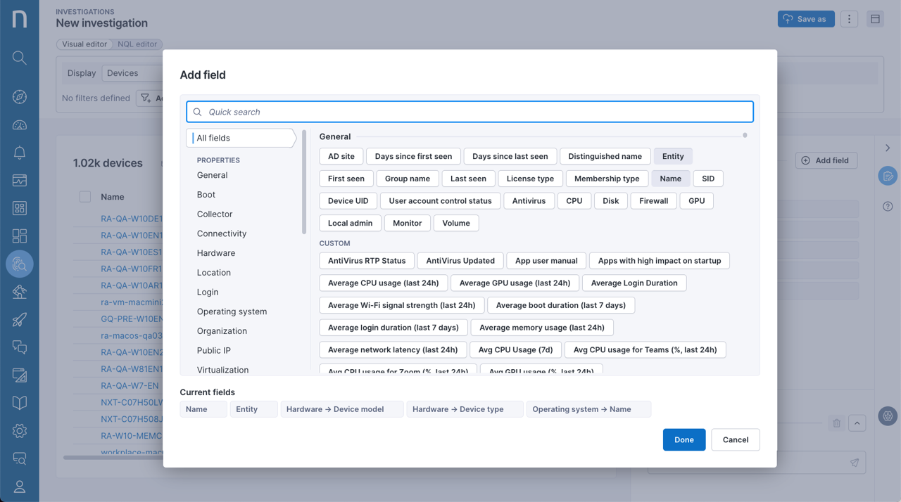 Adding a field modal