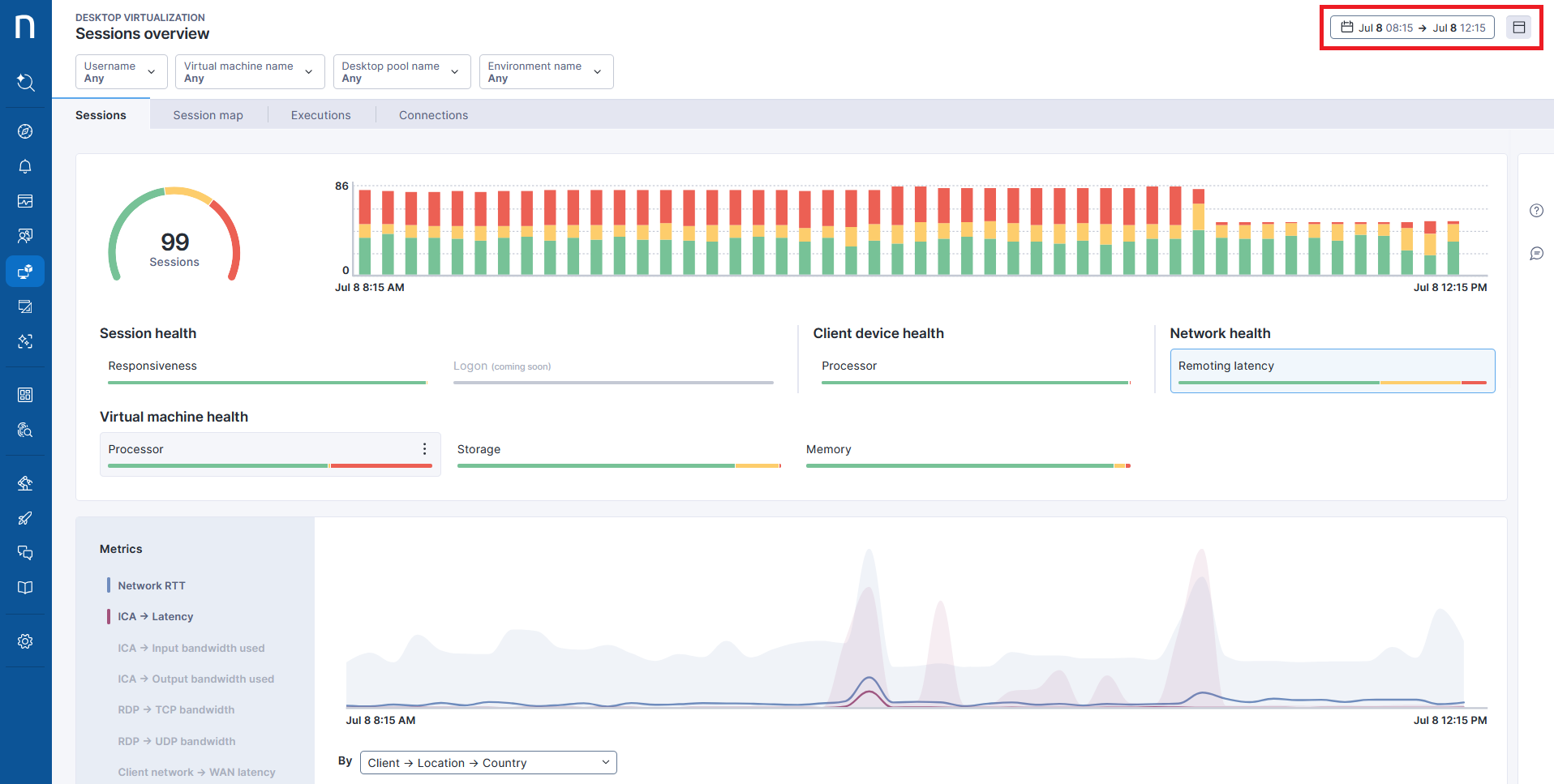 Timeframe picker on Sessions overview