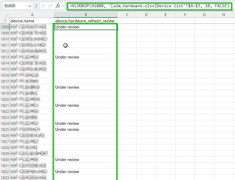 Use VLOOKUP to populate CSV file with custom field