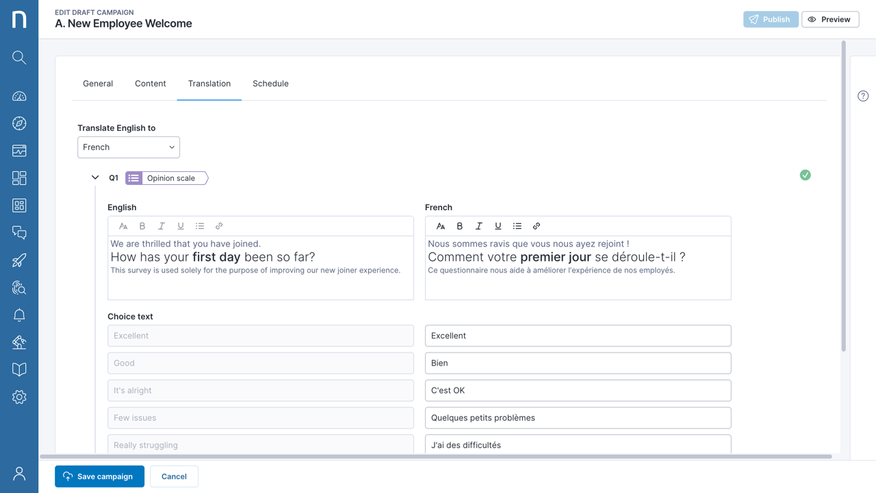 Multi-language support for Campaigns