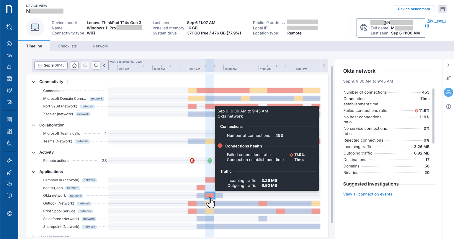 Drilling down to specific events in the timeline