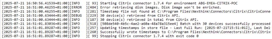 Script execution log