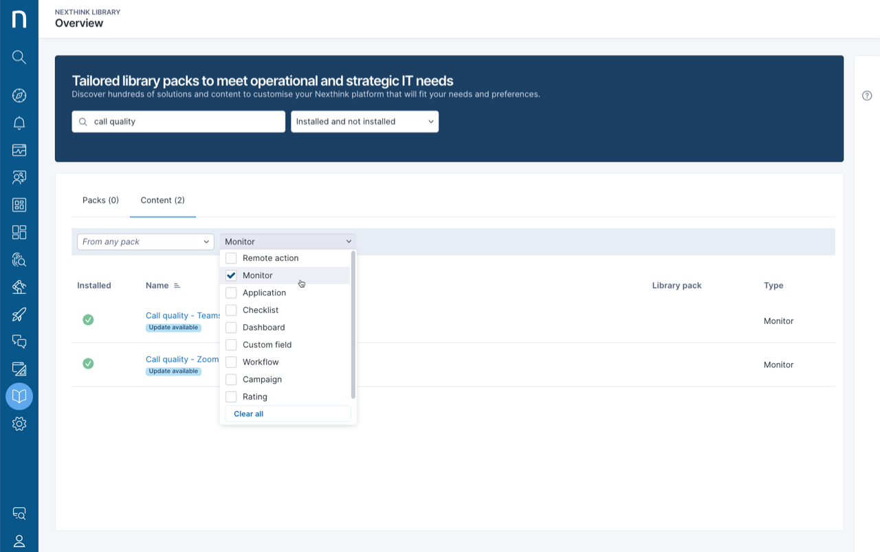 Call quality monitors in Nexthink Library