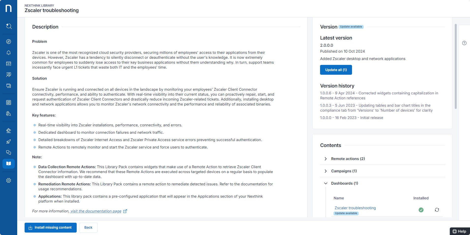 Library pack details page