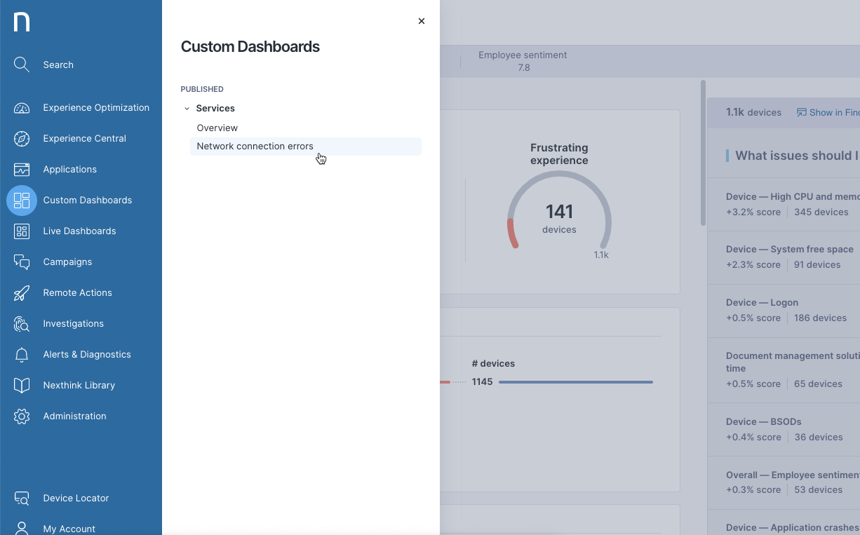 Accessing custom dashboards
