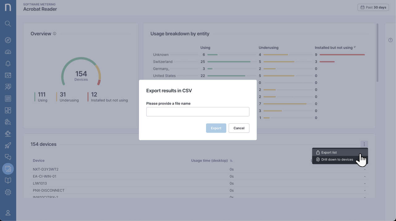 Export software usage