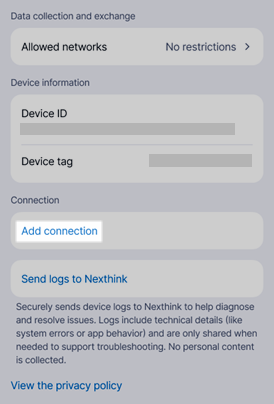 Accessing connection settings