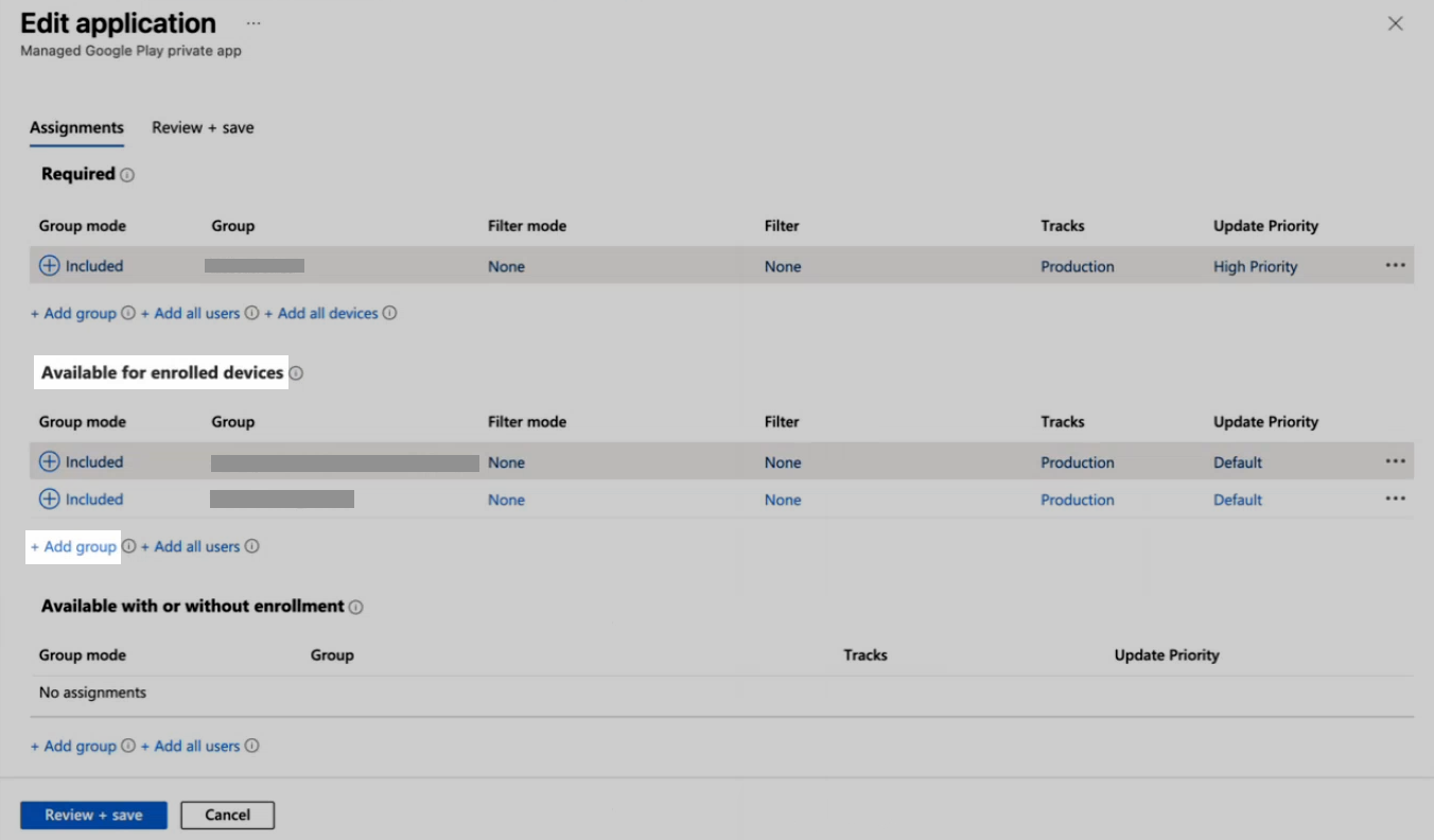 Manual installation groups