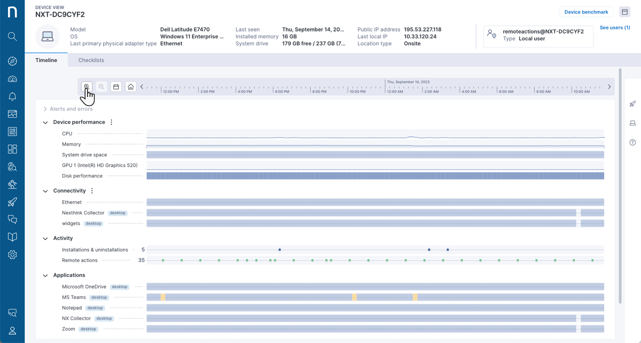 Device view timeline zoom