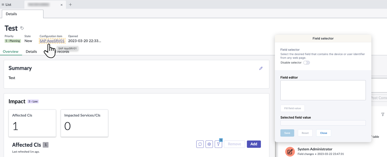 Selecting a configuration item