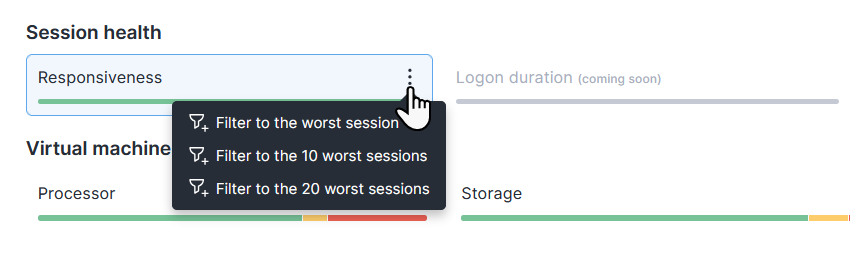 Opening health card filtering menu