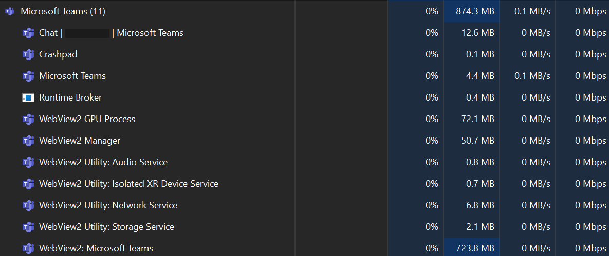 Microsoft Teams in Task Manager (Windows)