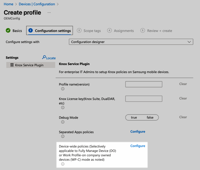 Knox plugin device-wide policies