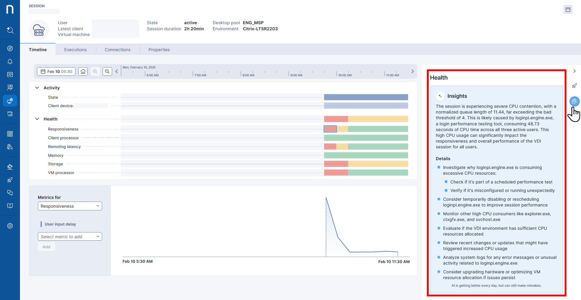 AI insight on session health
