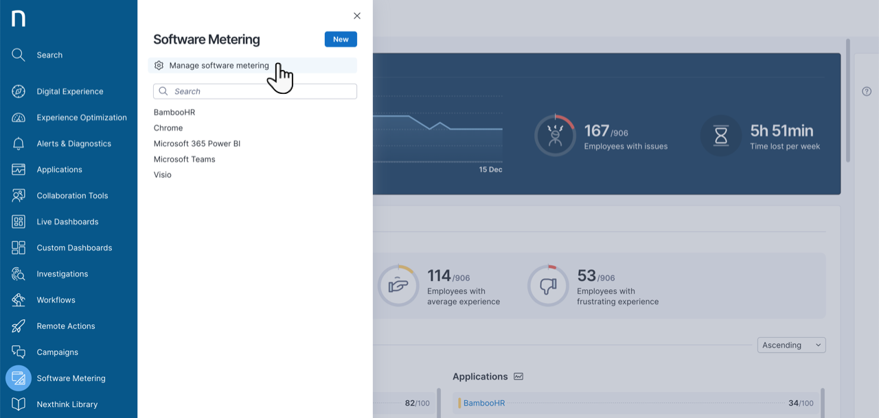 Accessing the Manage software metering page